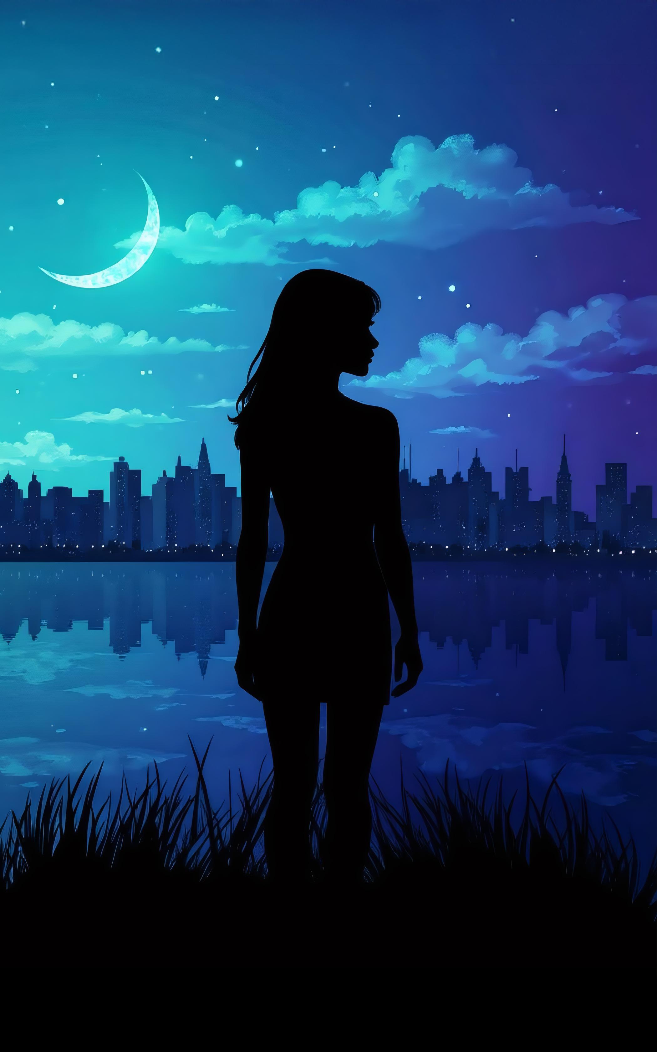 Moonlit City Silhouette