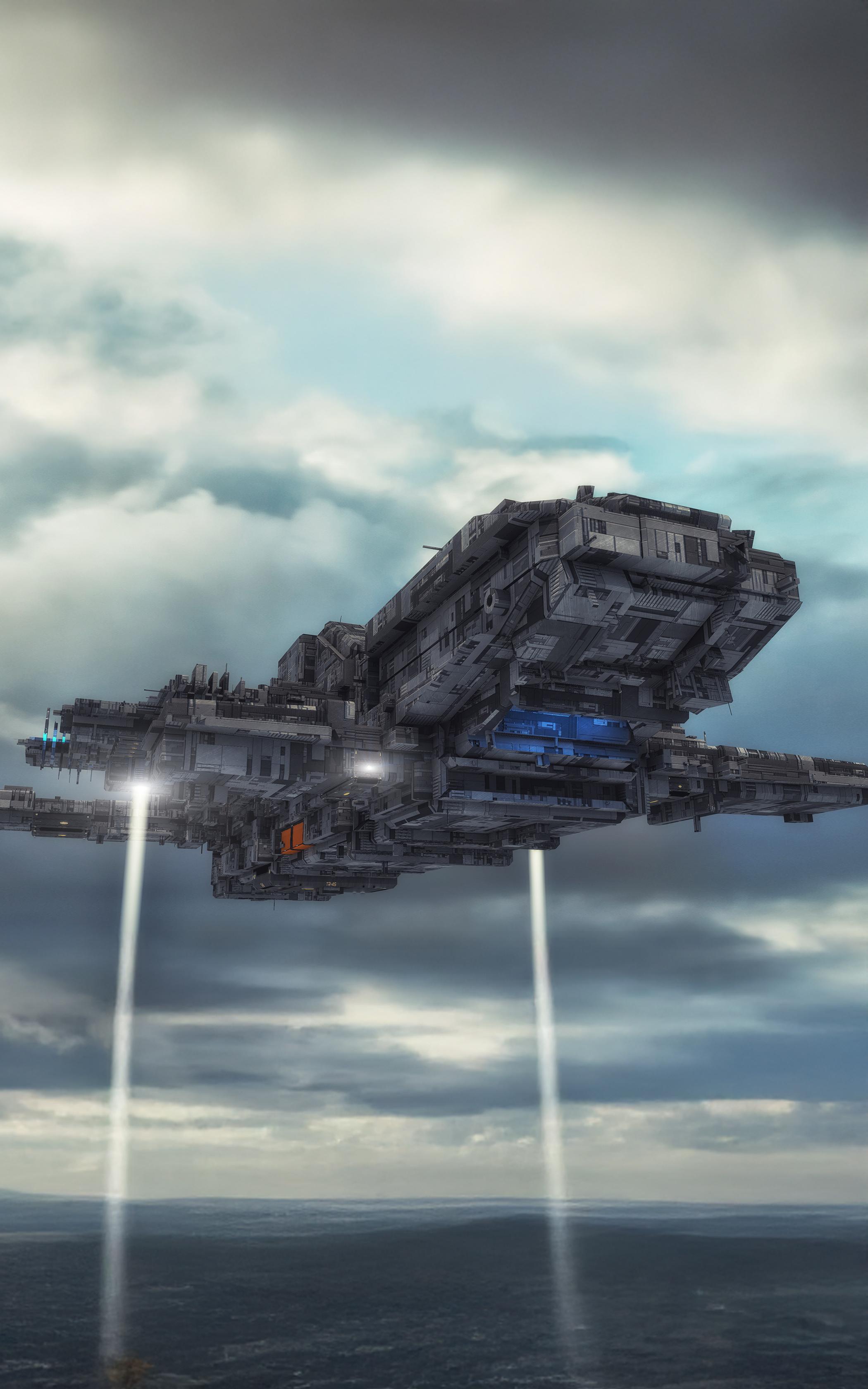 Futuristic Hovering Battleship
