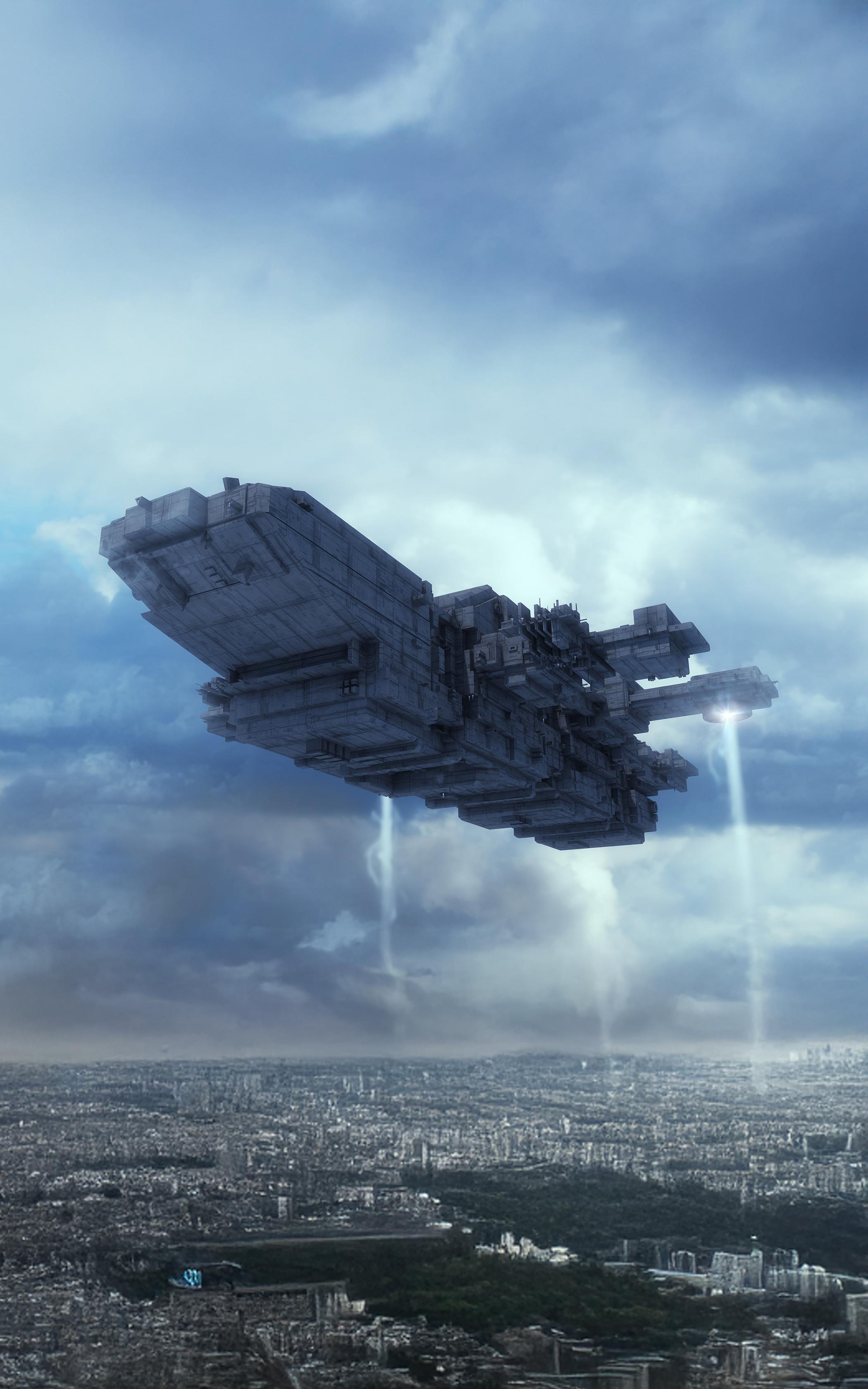 Futuristic Hovering Battleship