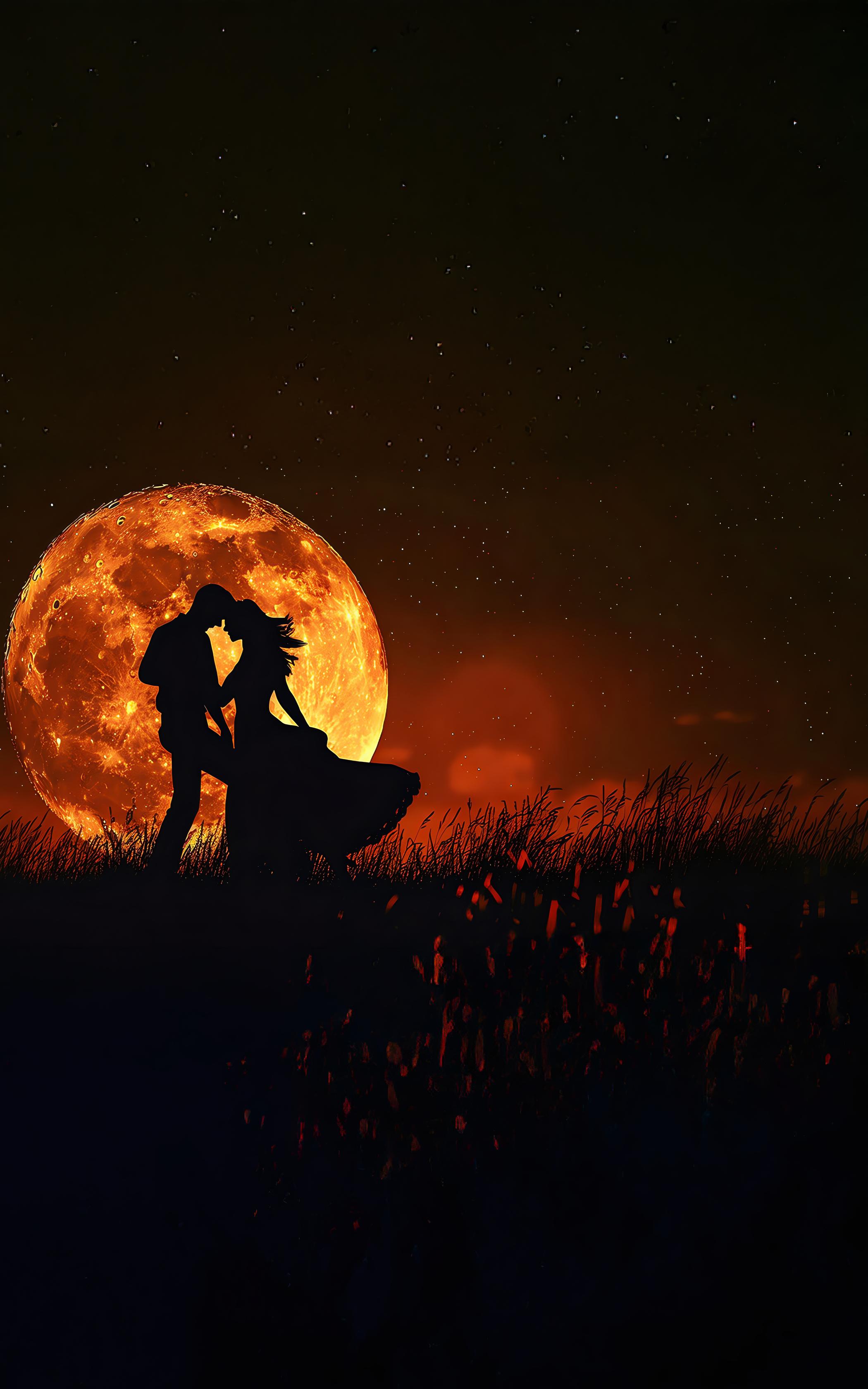 Moonlit Lovers Embrace