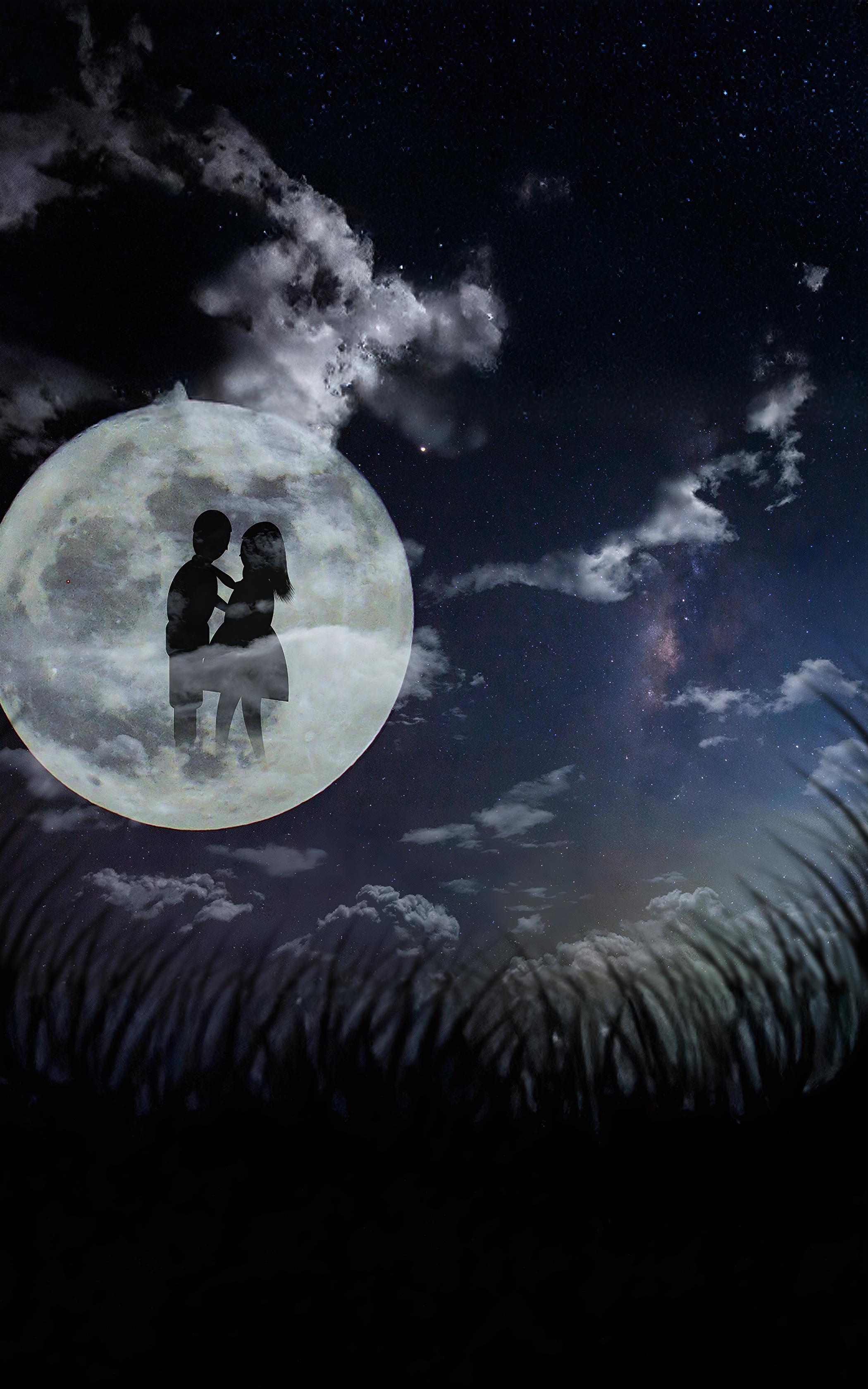 Moonlit Lovers Embrace