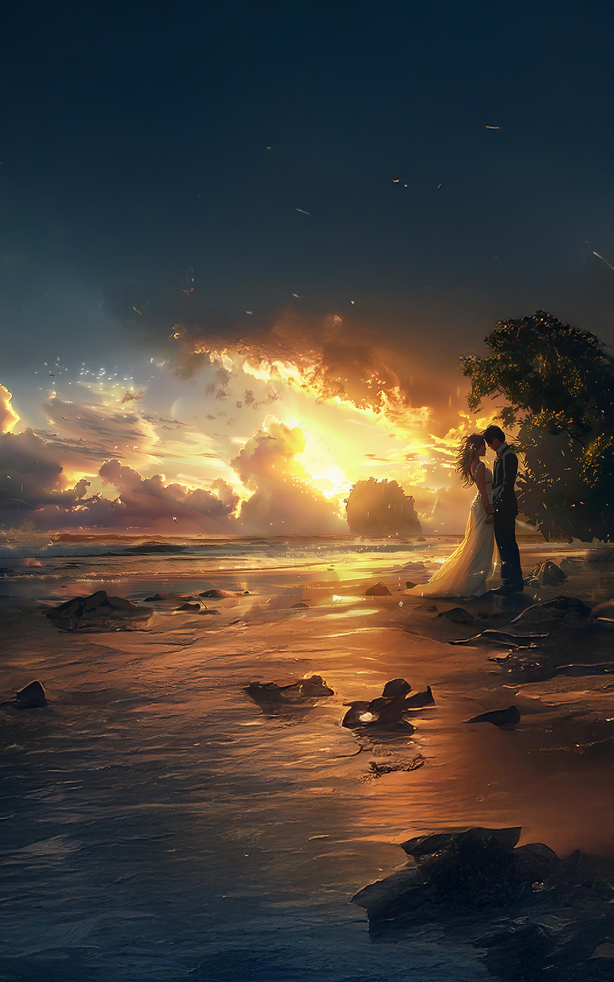Sunset Lovers Embrace