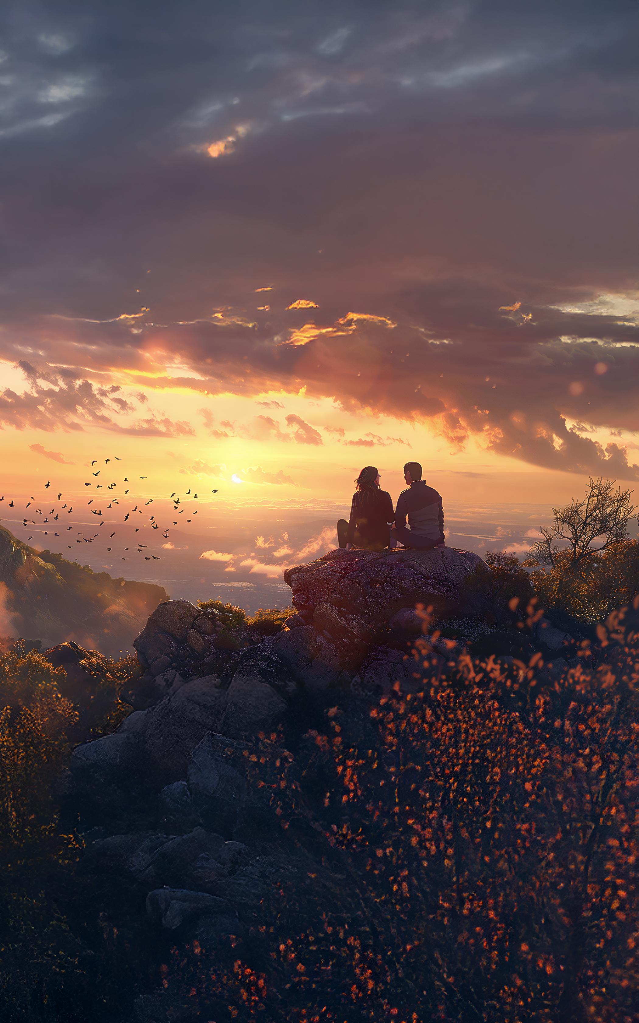 Sunset Mountain Embrace